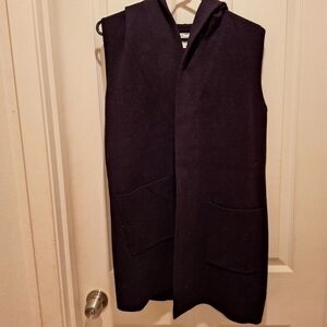 Max Studio Black Hooded Cardigan Sweater Vest Medium